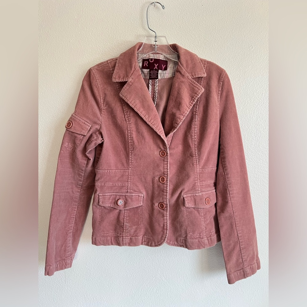 Roxy Women's Long‎ Sleeve Corduroy Waist Length Blazer Jacket Dusty Rose Pink M